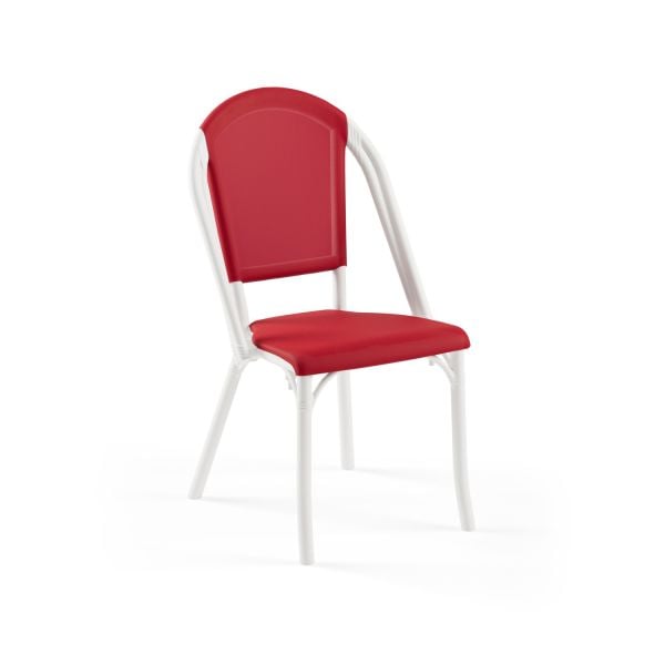 Gövde Beyaz Kırmızı Fileli Plastik Dış Mekan Sandalyesi