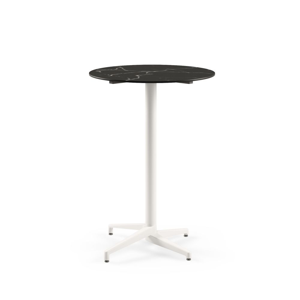 Moon Compact Laminat Bar Masası – 60 cm Yuvarlak Beyaz Ayaklı, Siyah Mermer Desenli Paslanmaz Dış Mekan Bahçe Bar Masası – TSE Belgeli, Dayanıklı ve Şık Tasarım