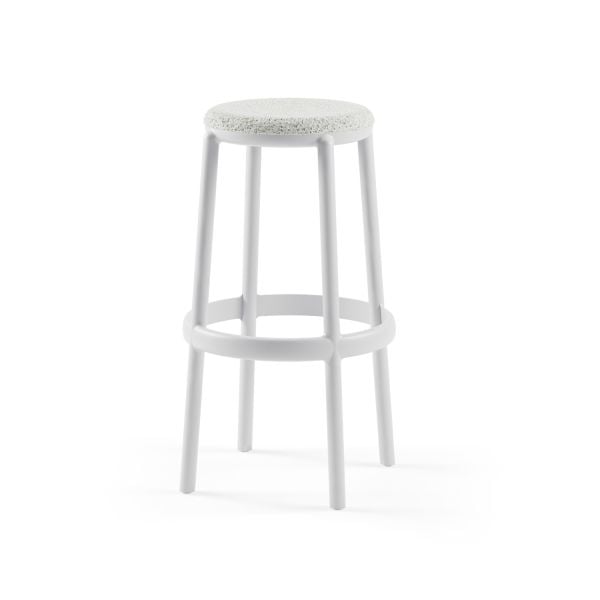 Soğuk Gri Plastik Bar Taburesi | 75 cm Yükseklik | Kumaş Döşemeli | İstiflenebilir Hafif & Dayanıklı Mutfak Cafe Restaurant Bar Taburesi