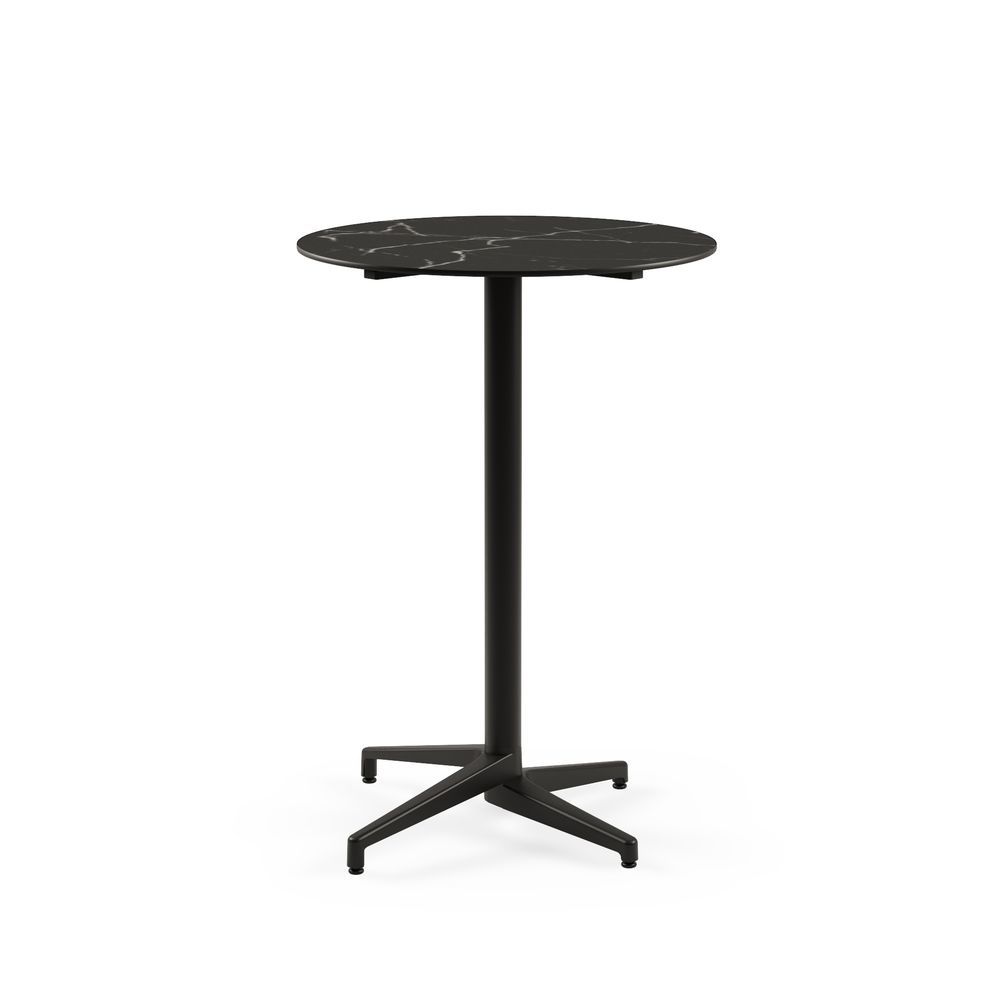 Moon Compact Laminat Bar Masası 60 cm Yuvarlak Siyah Renk Ayaklı ve Siyah Mermer Desenli Paslanmaz Dış Mekan Bahçe Bar Masası - Otel, Kafe, Restoran, Mutfak, Balkon, Teras, Ev Bahçesi için Dayanıklı ve Uzun Ömürlü TSE Belgeli