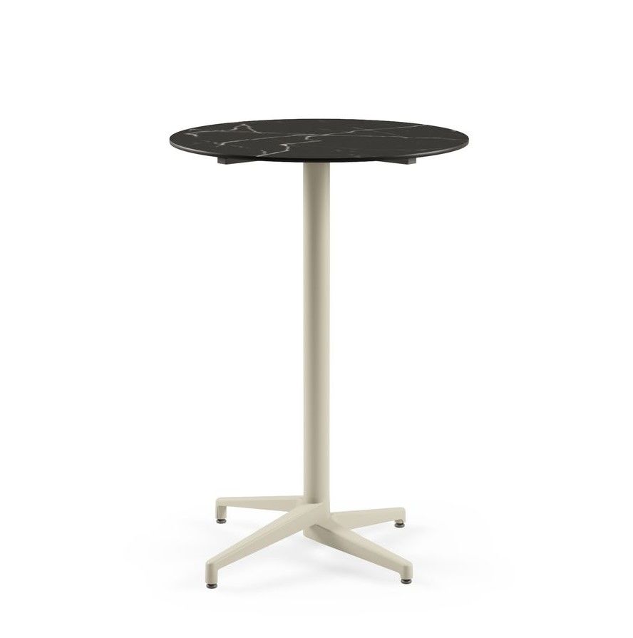 Moon Compact Bar Masası 70 cm | Bej Ayaklı, Siyah Mermer Desenli, Paslanmaz Bahçe ve Kafe Bar Masası