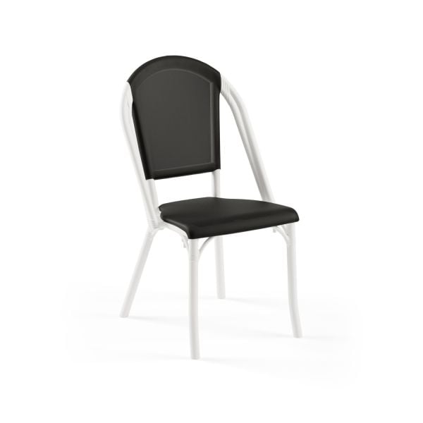 Beyaz Siyah Fileli Dış Mekan Plastik Bahçe Sandalyesi