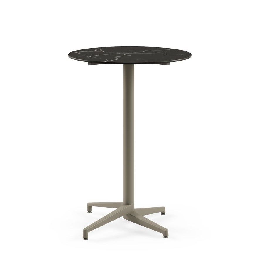 Moon Compact Laminat 70 cm Yuvarlak Bar Masası – Vizon Ayaklı, Siyah Mermer Desenli, Paslanmaz Dış Mekan Bar Masa