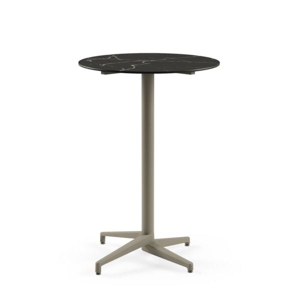 Moon Compact Laminat 70 cm Yuvarlak Bar Masası – Vizon Ayaklı, Siyah Mermer Desenli, Paslanmaz Dış Mekan Bar Masa