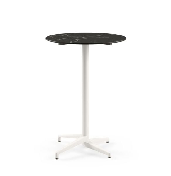 Moon Compact Laminat 70 cm Yuvarlak Beyaz Ayaklı Bar Masası - Siyah Mermer Desenli Paslanmaz Dış Mekan Bahçe Bar Masası, Dayanıklı ve Şık