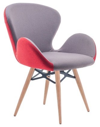Poyraz Ahşap Ayak Çift Renk Kırmızı Gri Kumaş Modern Sandalye