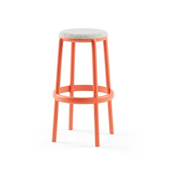 Turuncu Plastik Bar Taburesi 75 cm | Kaliteli Kumaş Döşemeli, İstiflenebilir, Hafif ve Dayanıklı Mutfak & Kafe Bar Tabure