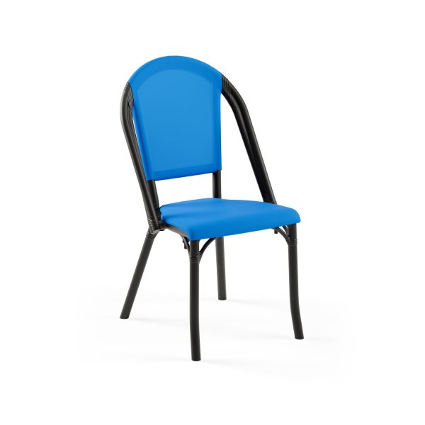 Siyah Gövde Koyu Mavi Fileli Plastik Bahçe Balkon Sandalyesi