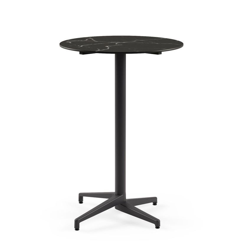 Moon Compact Laminat Bar Masası 77 cm Çap Antrasit Renk Ayaklı Siyah Mermer Desenli Paslanmaz Dış Mekan Bar Masası - Otel, Kafe, Restoran, Balkon ve Bahçe Kullanımına Uygun