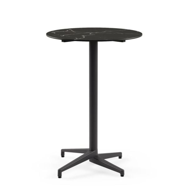 Moon Compact Laminat Bar Masası 77 cm Çap Antrasit Renk Ayaklı Siyah Mermer Desenli Paslanmaz Dış Mekan Bar Masası - Otel, Kafe, Restoran, Balkon ve Bahçe Kullanımına Uygun