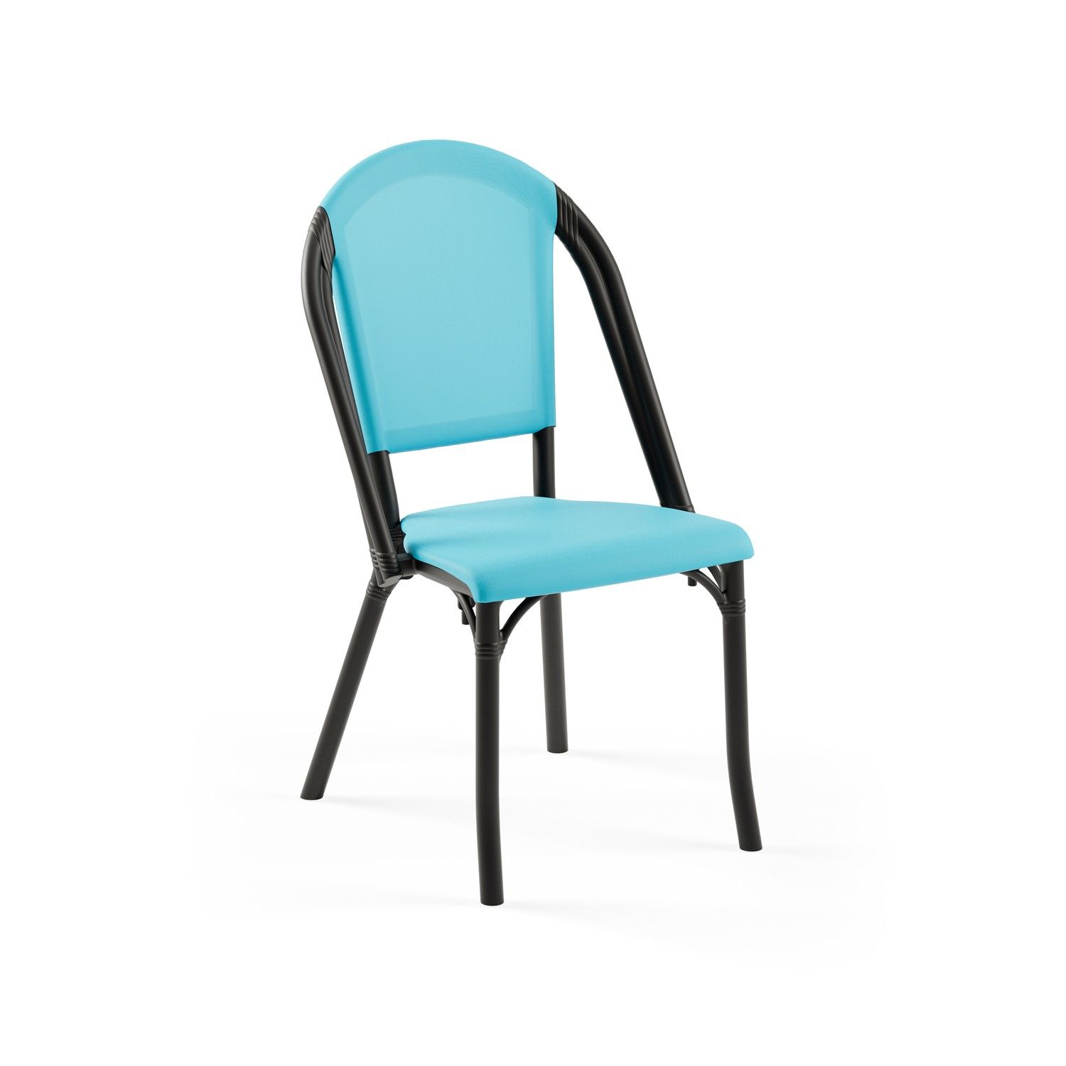 Siyah Gövde Turkuaz Mavi Fileli Plastik Bahçe Teras Sandalye