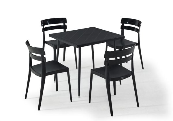 Siyah Dış Mekan Bahçe Masa Sandalye Takımı 80x80 cm