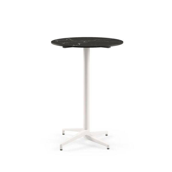 Moon Compact Laminat Katlanır Bar Masası 60 cm – Yuvarlak Beyaz Ayaklı ve Siyah Mermer Desenli Paslanmaz Dış Mekan Bahçe Bar Masası - TSE Belgeli, Dayanıklı Compact Laminat Üst Tabla