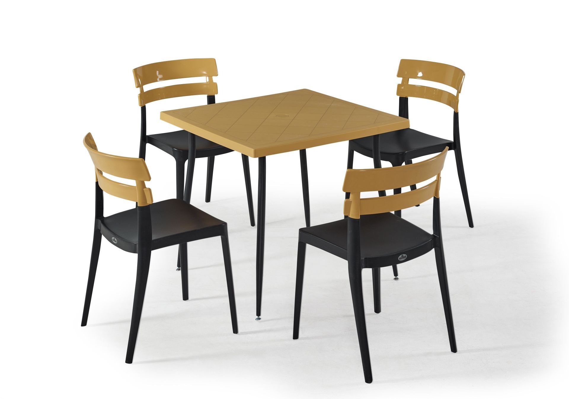 Siyah ve Hardal Bahçe Masa Sandalye Seti Kare 80x80 cm Mutfak Restoran Kafe Teras ve Balkon Kullanımına Uygun