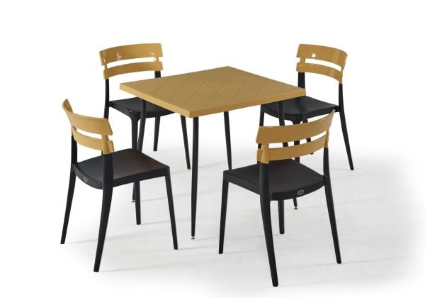 Siyah ve Hardal Bahçe Masa Sandalye Seti Kare 80x80 cm Mutfak Restoran Kafe Teras ve Balkon Kullanımına Uygun