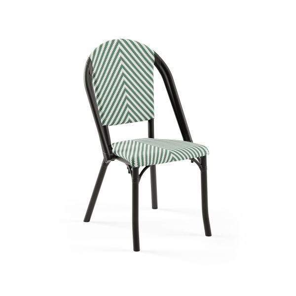 Siyah Gövde Yeşil Beyaz Fileli Plastik Bahçe Otel Sandalyesi