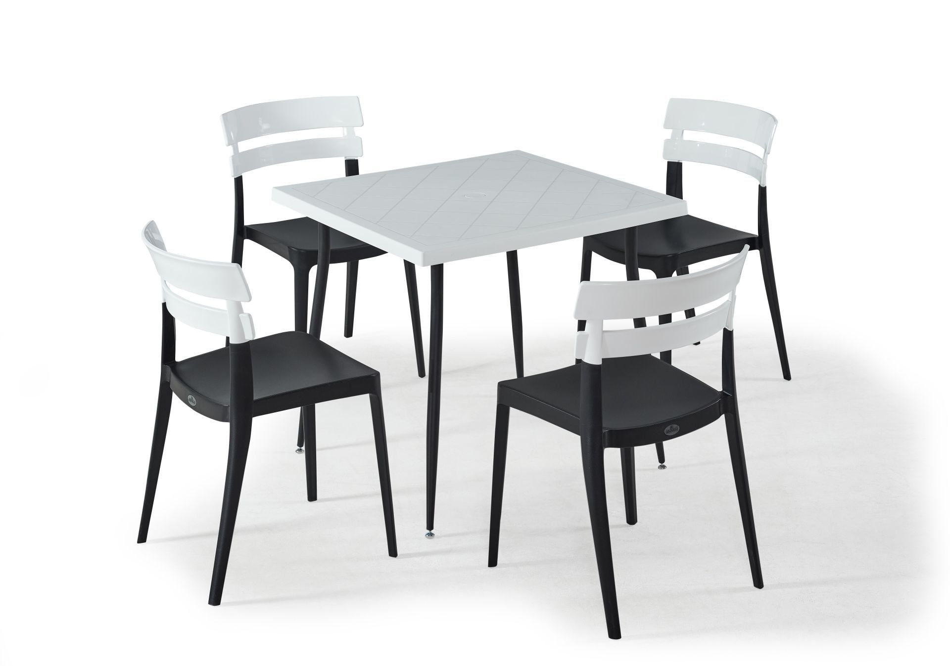 Siyah Beyaz Dış Mekan Bahçe Masa Sandalye Takımı 80x80 cm Kare Masa Mutfak Otel Restoran Kaf  Teras ve Balkon İçin Uygun