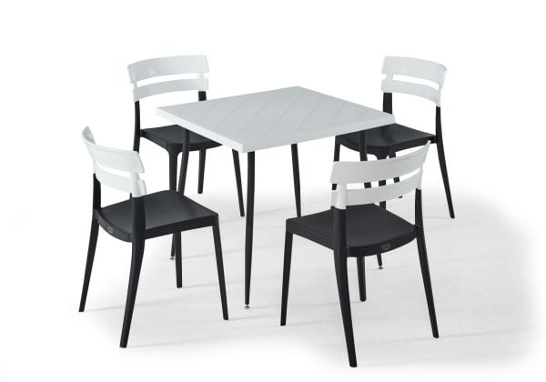 Siyah Beyaz Dış Mekan Bahçe Masa Sandalye Takımı 80x80 cm Kare Masa Mutfak Otel Restoran Kaf  Teras ve Balkon İçin Uygun