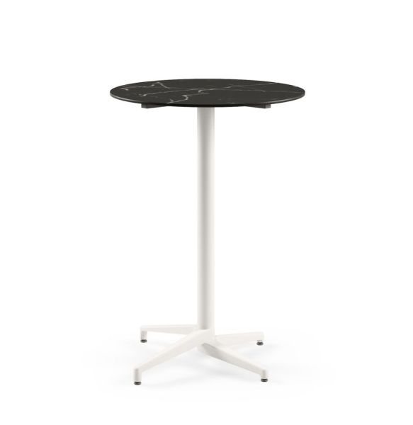Moon Compact Laminat Katlanır Bar Masası - 70 cm Yuvarlak Beyaz Ayaklı, Siyah Mermer Desenli Paslanmaz Dış Mekan Bahçe Bar Masası, TSE Belgeli, Dayanıklı, Şık ve Fonksiyonel