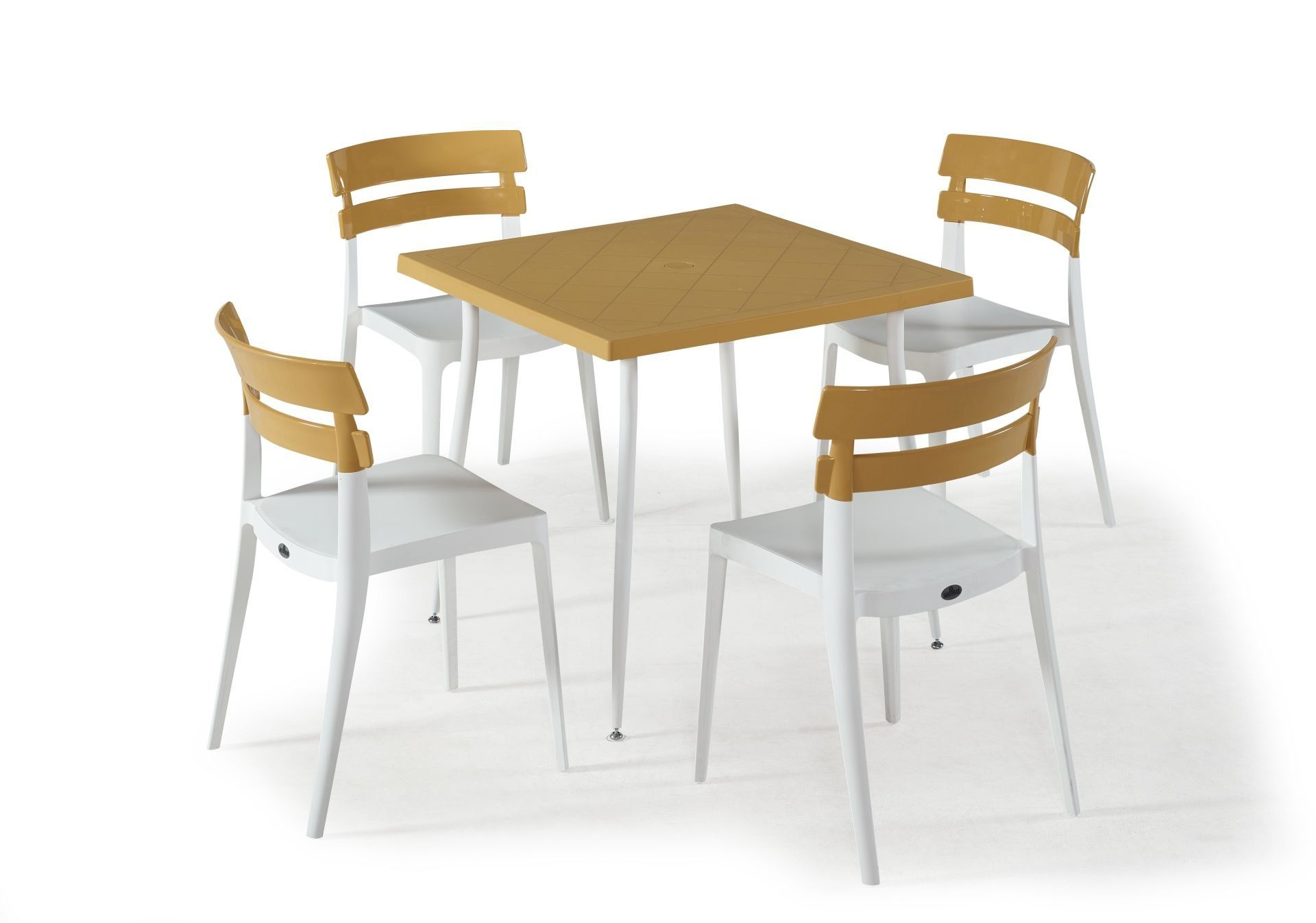 Beyaz Hardal Dış Mekan Bahçe Masa Sandalye Takımı Kare 80x80 cm Mutfak Restoran Kafe ve Teras Kullanımı için İdeal