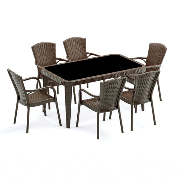 RATTAN PLASTİK WENGE BAHÇE MASA SANDALYE TAKIMI
