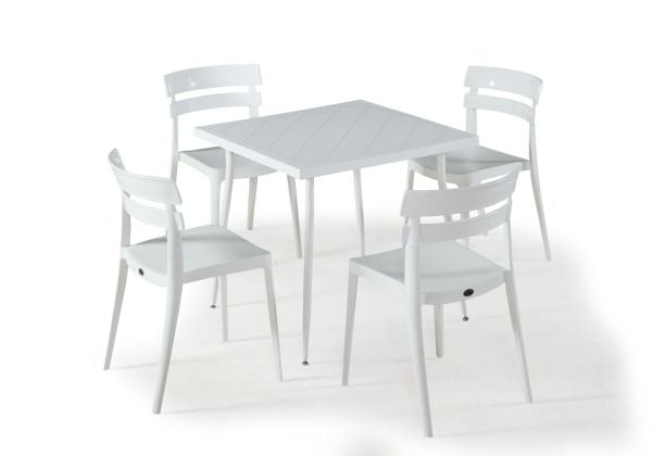 Beyaz Dış Mekan Bahçe Masa Sandalye Takımı Kare 80x80 cm Mutfak Otel Restoran Kafe Teras ve Veranda Kullanımı için İdeal