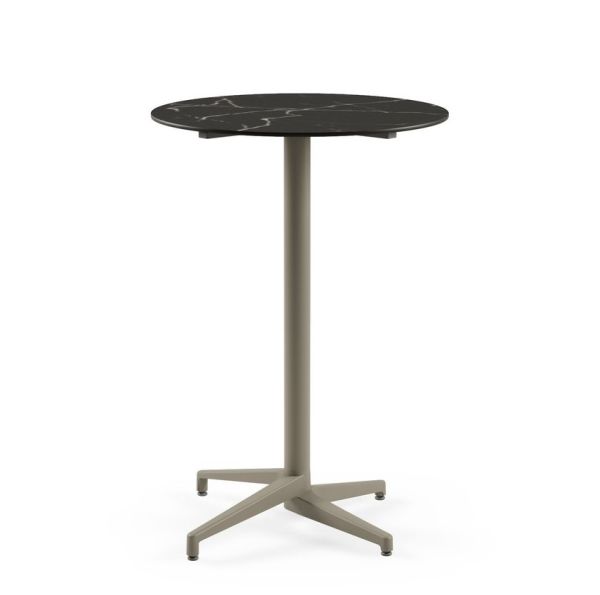 Moon Compact Laminat Katlanır Bar Masası - 77 cm Yuvarlak, Vizon Ayaklı, Siyah Mermer Desenli, Paslanmaz, Dayanıklı, Dış ve İç Mekan Kullanımı