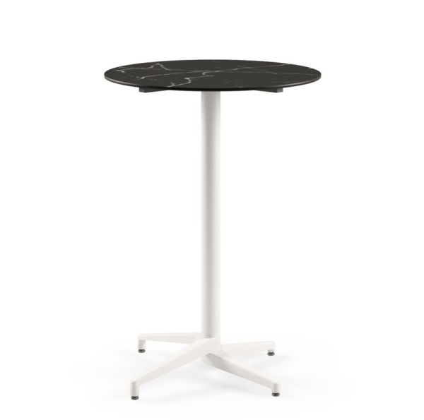Moon Compact Laminat Katlanır Bar Masası - 77 cm Yuvarlak, Beyaz Ayaklı, Siyah Mermer Desenli, Paslanmaz, İç Mekan Ve Dış Mekan Bahçe Kullanımına Uygun