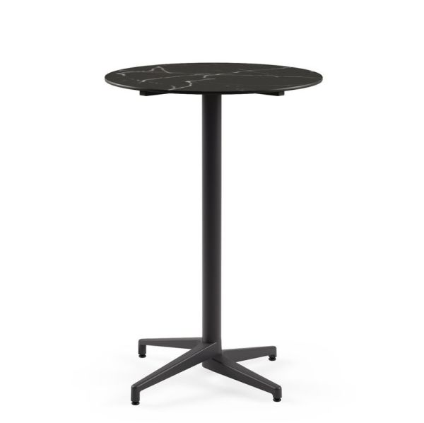 Moon Compact Laminat Katlanır Bar Masası | 77 cm Yuvarlak | Antrasit Gri Ayak | Siyah Mermer Desenli | İç ve Dış Mekan Kullanımı | Paslanmaz Bahçe ve Bar Masası