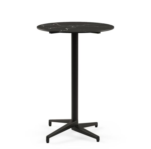 Moon Compact Laminat Katlanır Bar Masası – 77 cm Yuvarlak, Siyah Ayaklı, Siyah Mermer Desenli, Paslanmaz, İç ve Dış Mekan Bahçe Bar Masası