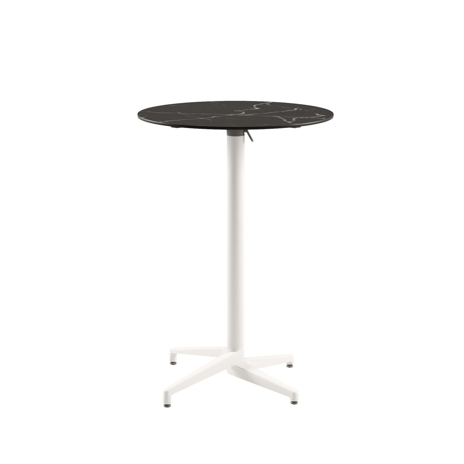 Moon Compact Laminat Katlanır Bar Masası 60 cm – Yuvarlak, Beyaz Ayaklı, Siyah Mermer Desenli, Paslanmaz, İç ve Dış Mekan Bahçe Bar Masası