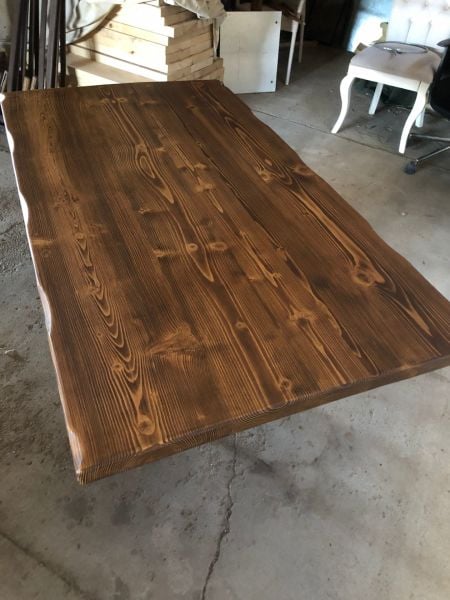 Doğal Kütük Masa Üstü Tablası 140x80 cm – 4.2 cm Kalın Fırınlanmış Göknar, Ceviz Renk, Cafe Restoran Mutfak Masası İçin