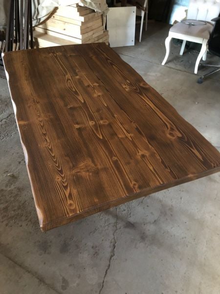 Doğal Kütük Masa Üstü Tablası 140x80 cm – 4.2 cm Kalın Fırınlanmış Göknar, Ceviz Renk, Cafe Restoran Mutfak Masası İçin