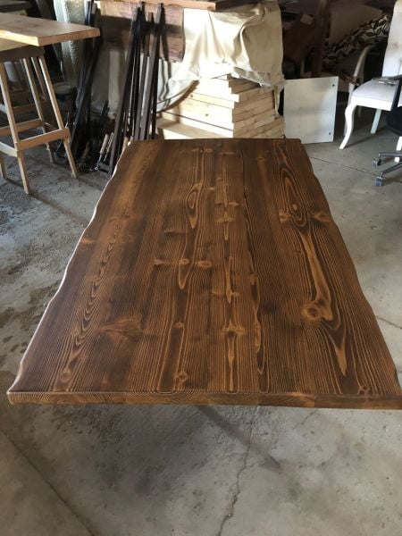 Doğal Kütük Masa Üstü Tablası 140x80 cm – 4.2 cm Kalın Fırınlanmış Göknar, Ceviz Renk, Cafe Restoran Mutfak Masası İçin
