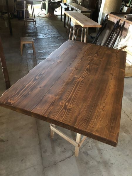 Doğal Kütük Masa Üstü Tablası 140x80 cm – 4.2 cm Kalın Fırınlanmış Göknar, Ceviz Renk, Cafe Restoran Mutfak Masası İçin