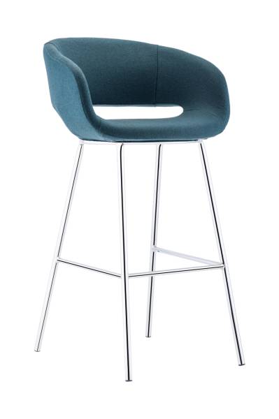 Elegant Metal Krom Ayak Petrol Mavisi Kaşe Kumaş Rahat Bar Sandalyesi