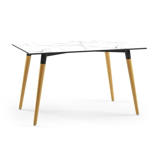 Ahşap Ayak Beyaz Mermer Compact Otel Masa 80x140