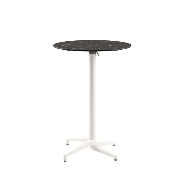 Moon Compact Terrazzo Laminat Katlanır Bar Masası – 60 cm Yuvarlak, Beyaz Ayak, Paslanmaz, İç Ve Dış Mekan Bahçe Bar Masa