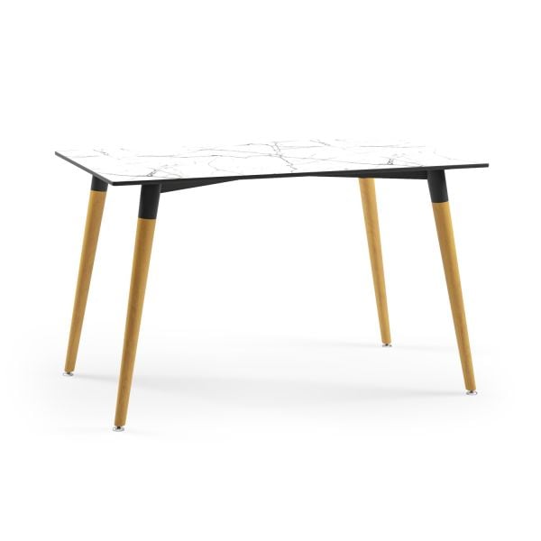 Ahşap Ayak Beyaz Mermer Compact Mutfak Masası