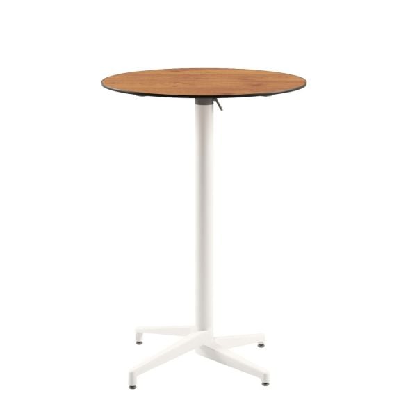 Moon Compact Novecento Laminat Katlanır Bar Masası | 70 cm Yuvarlak | Beyaz Ayaklı | Paslanmaz | Katlanır & Dayanıklı Dış Mekan Bahçe ve Bar Masası