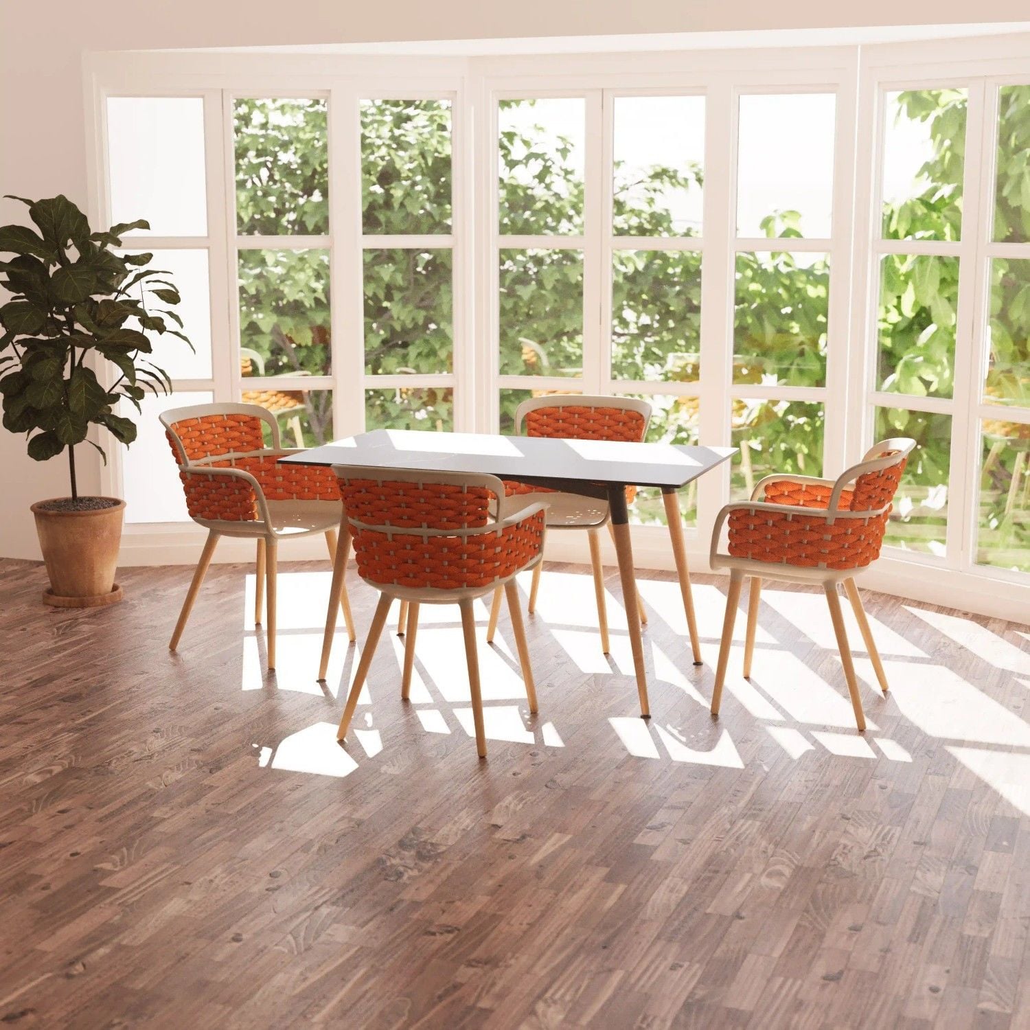 4 Kişilik Beyaz Compact Mutfak Masa Sandalye Takımı 77x120