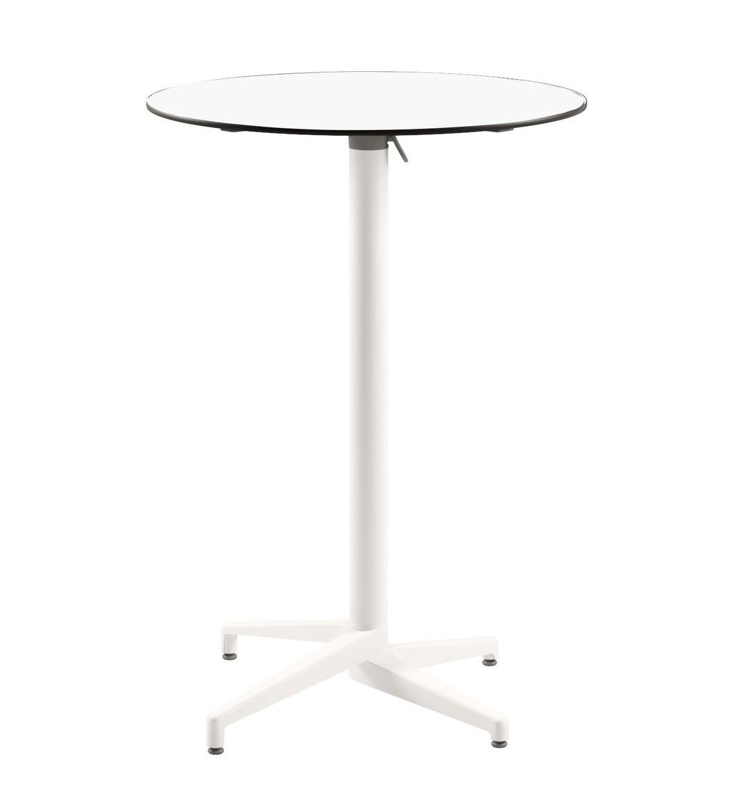 Moon Beyaz Compact Laminat Katlanır Bar Masası 77 cm, Yuvarlak Beyaz Ayaklı, Siyah Mermer Desenli Paslanmaz Dış Mekan Bahçe Kullanımı için Dayanıklı