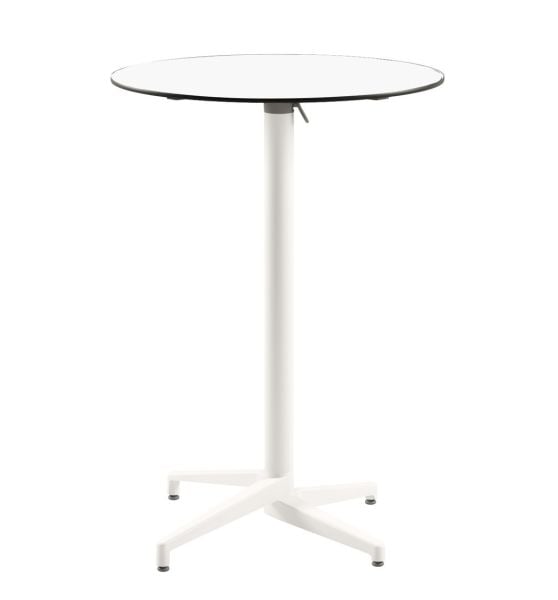 Moon Beyaz Compact Laminat Katlanır Bar Masası 77 cm, Yuvarlak Beyaz Ayaklı, Siyah Mermer Desenli Paslanmaz Dış Mekan Bahçe Kullanımı için Dayanıklı