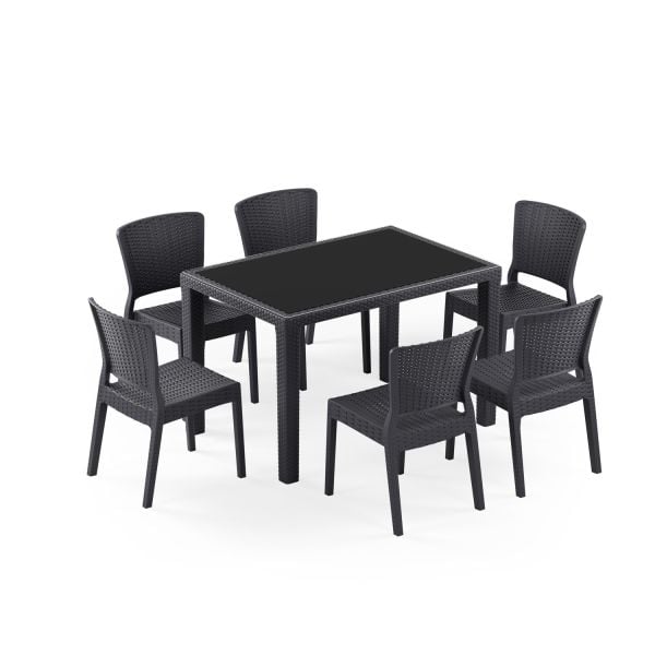 Antrasit Dış Mekan Bahçe Masa Sandalye Takımı 6 Kişilik