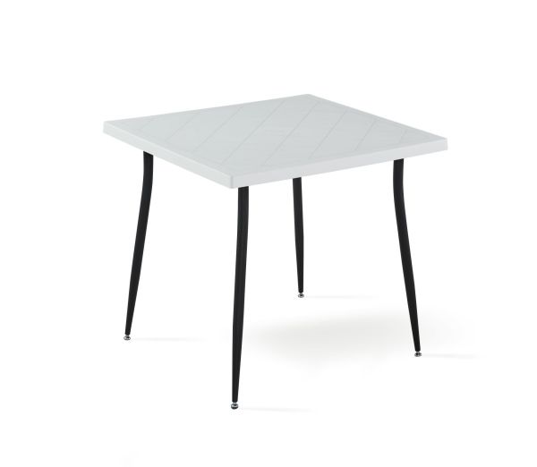 Siyah Beyaz Dış Mekan Bahçe Masa Sandalye Takımı - 4 Kişilik Kare 80x80 cm Set