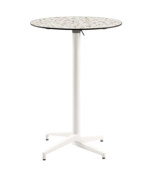 Moon Çizilmeye Dayanıklı Compact Terrazzo Katlanır Bar Masası – 77 cm Yuvarlak Beyaz Ayaklı, Paslanmaz Dış Mekan Bar Masası