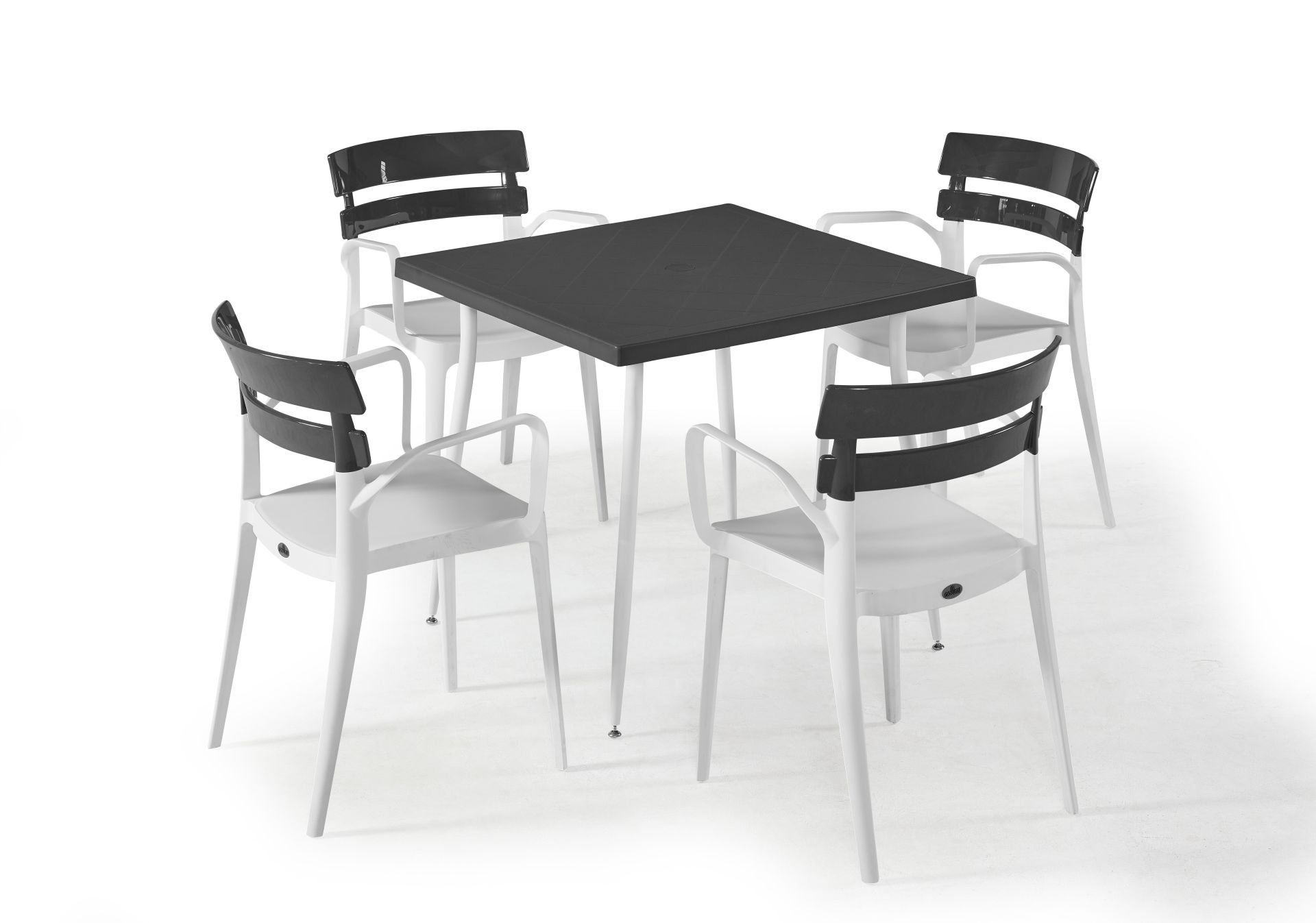 Beyaz Antrasit Dış Mekan Bahçe Masa Sandalye Takımı - 4 Kişilik Kare 80x80 cm Set Ev Bahçeleri Havuz Kenarı Kafe ve Restoran Kullanımına Uygun