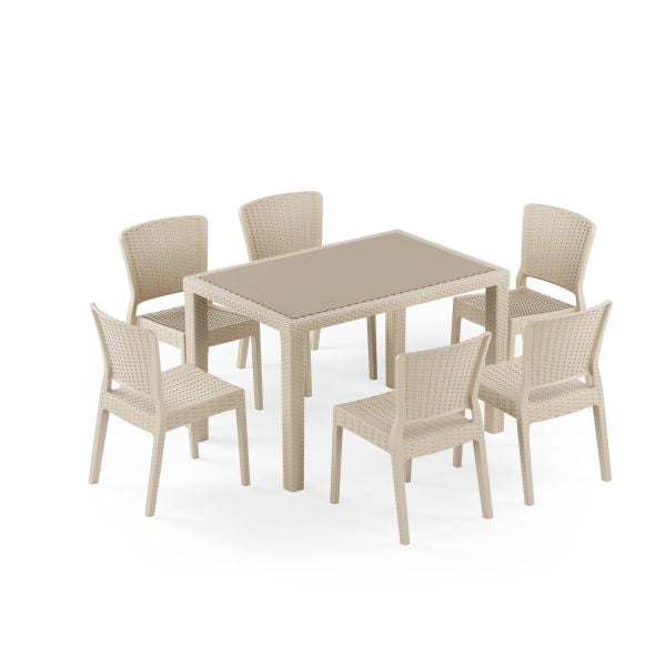 Bej Dış Mekan Bahçe Masa Sandalye Takımı 6 Kişilik 120x80