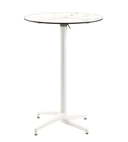 Moon Compact Laminat Katlanır Bar Masası - Beyaz Mermer Desenli, Yuvarlak, Dayanıklı ve Şık Dış Mekan Bahçe Bar Masası - TSE Belgeli
