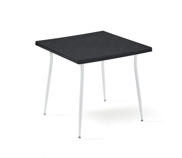 Beyaz Siyah Bahçe Masa Sandalye Takımı 4 Kişilik Kare 80x80 cm Dış Mekan Masa Sandalye Seti Bahçe Teras Balkon Otel ve Kafe Kullanımına Uygun